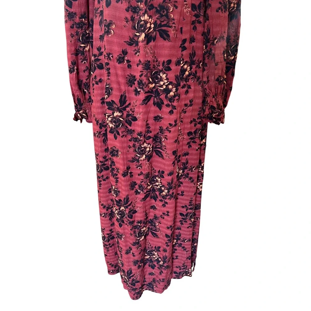 Free People Burgundy Viscose Modal‎ Jaymes Maxi Dress Dark Floral Smocked Small